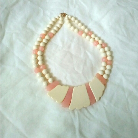 Vintage Pink and Ivory Lucite Statement Necklace - Picture 3 of 5